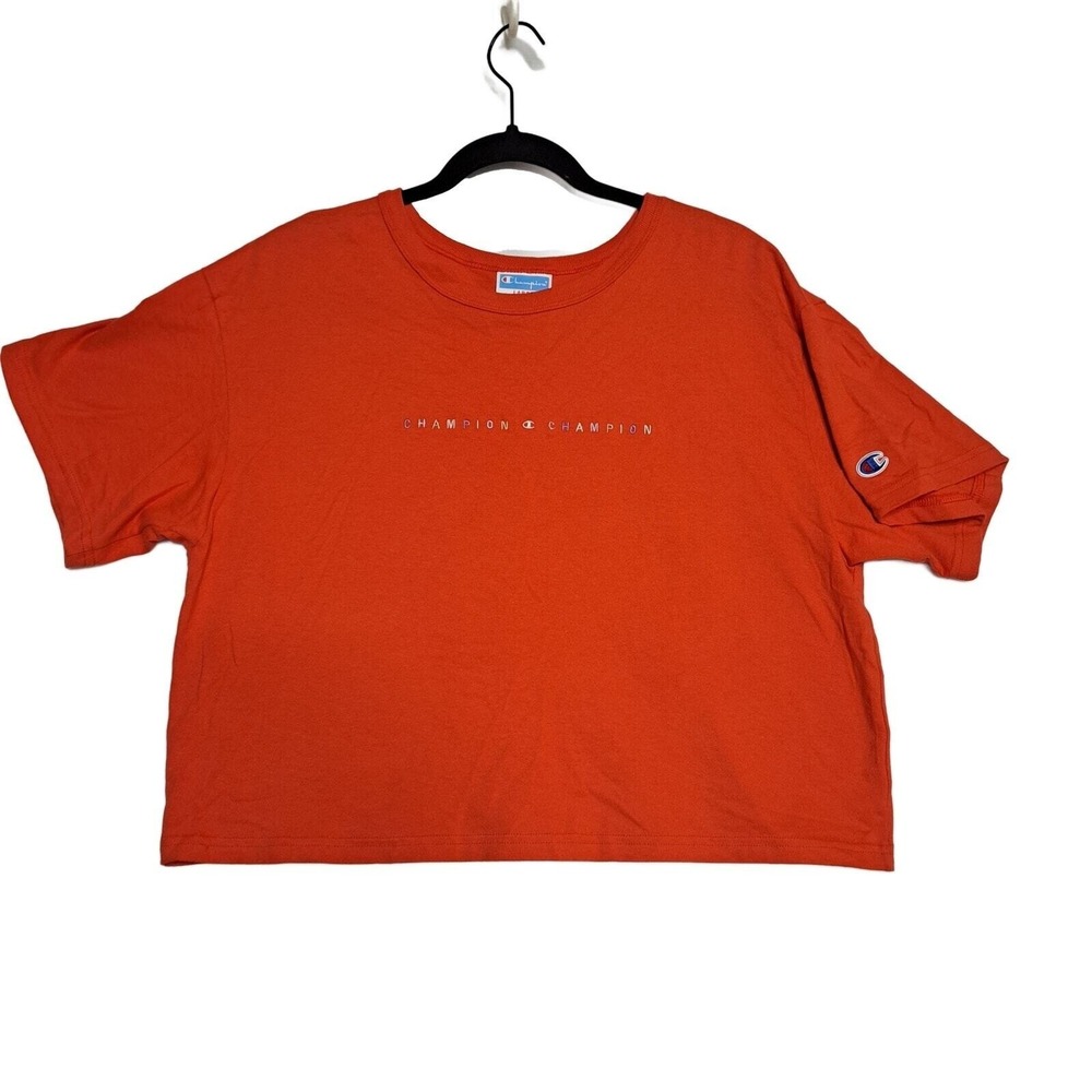 Champion‎ LIFE Heritage Tee Womens XL Orange Cropped T Shirt Embroidered Logo
